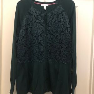 Lace sweater emerald green worn once